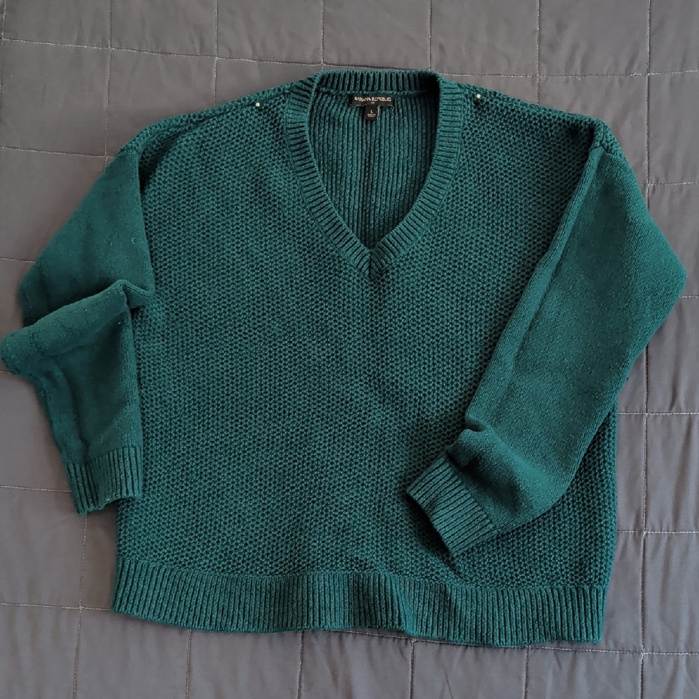 Banana Republic, Women's Large, Teal Wool Blend Knit Sweater